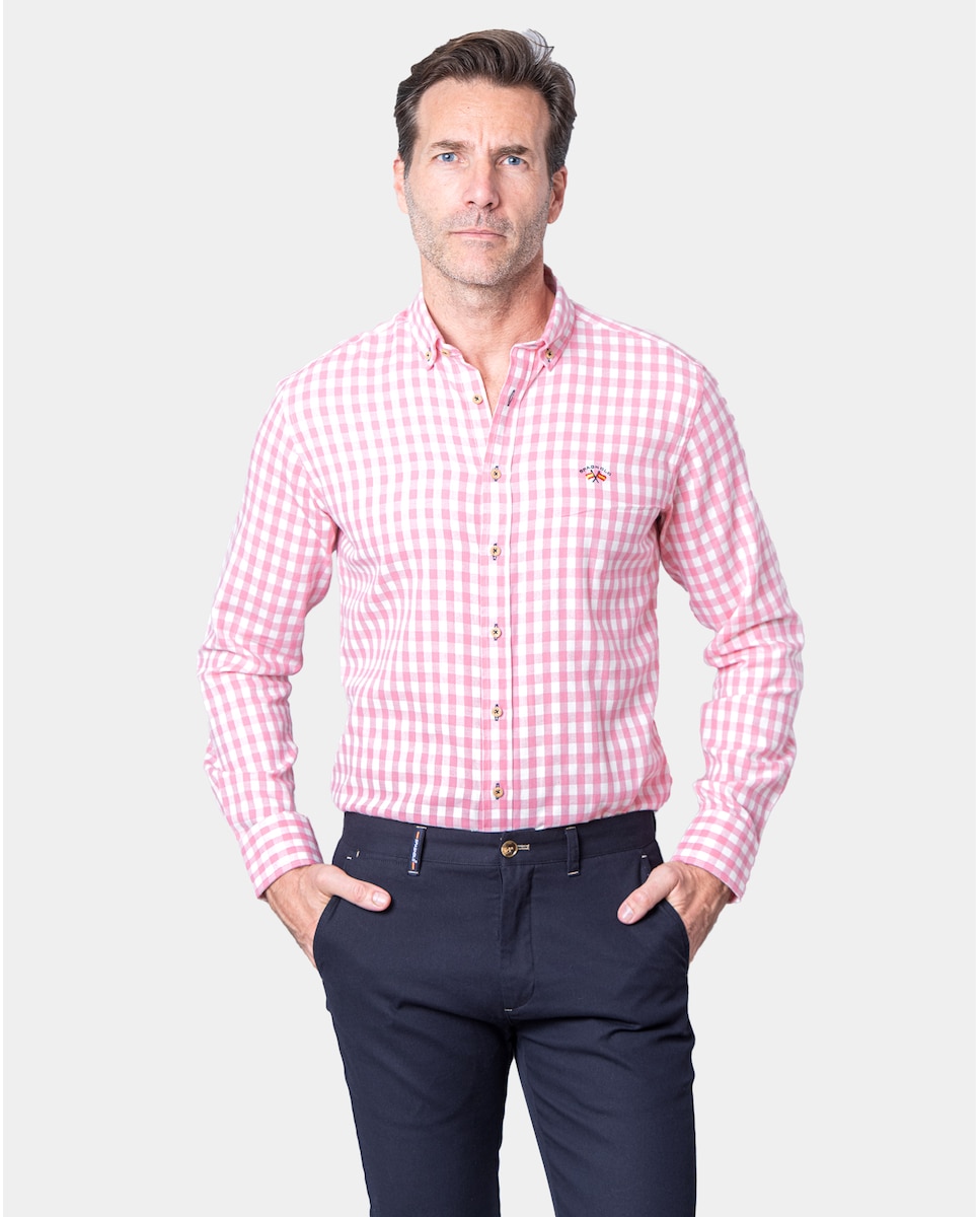цена Розовая мужская рубашка из габардина в клетку в мелкую клетку Spagnolo, розовый