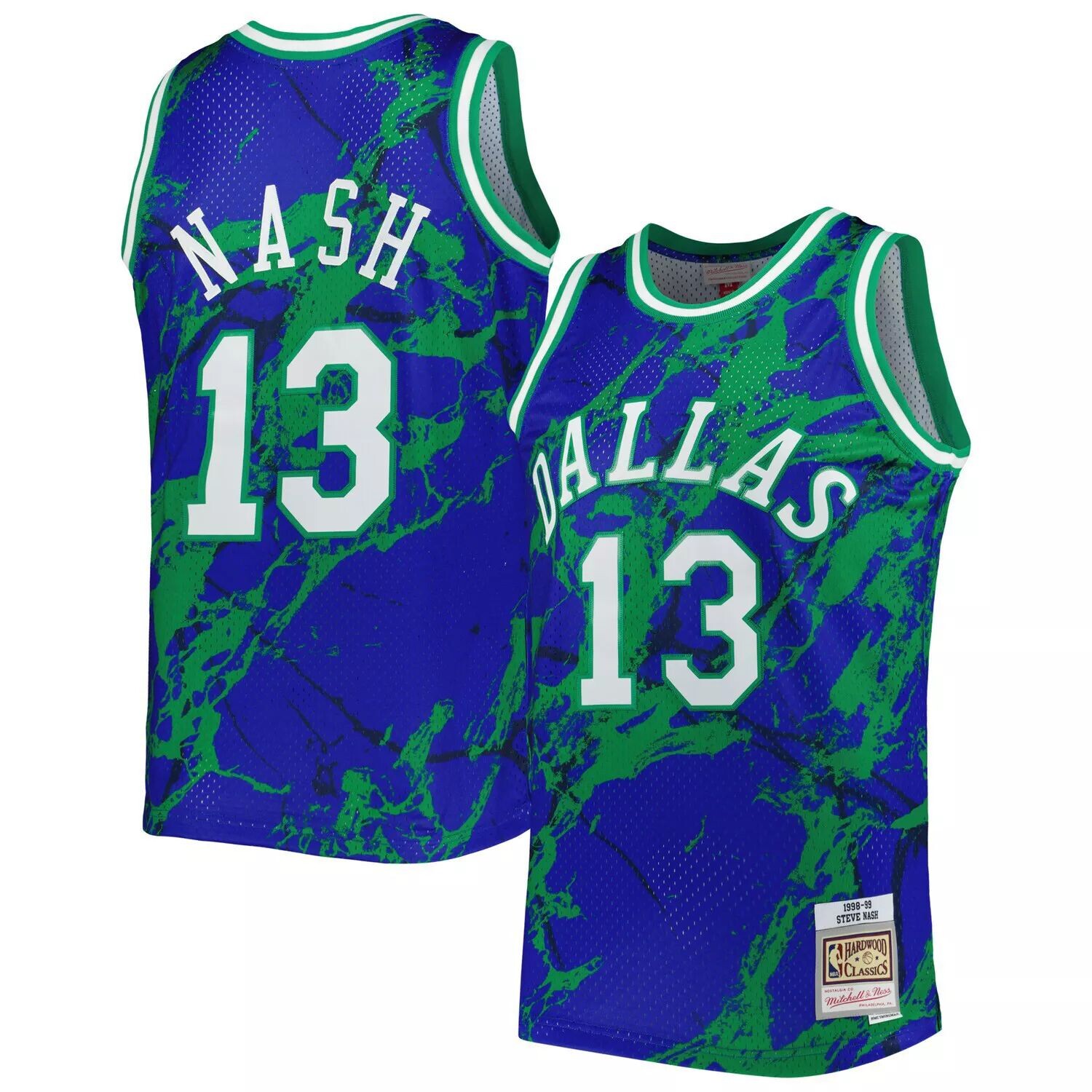 

Мужская майка Mitchell & Ness Steve Nash Blue Dallas Mavericks 1998-99 Hardwood Classics Marble Swingman