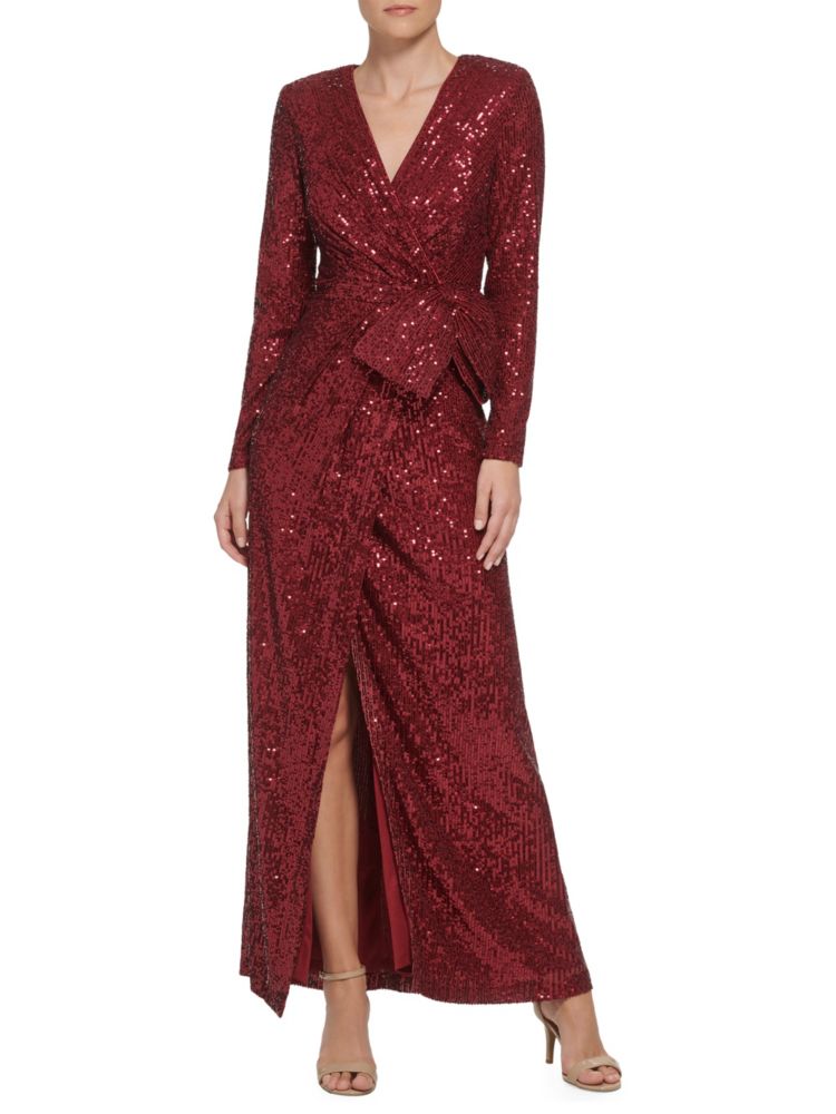 Платье с поясом и пайетками Eliza J, цвет Ruby Red