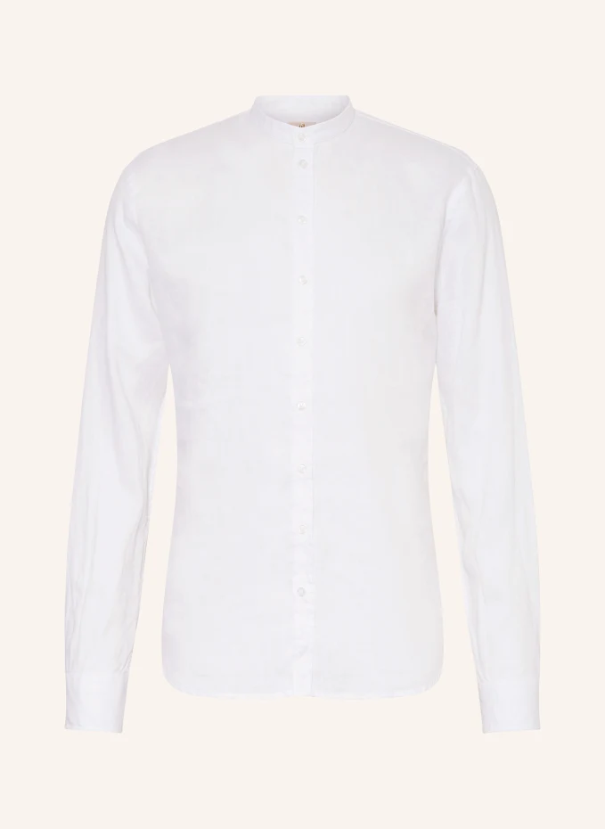Узкая льняная рубашка свободного кроя с воротником-стойкой Q1 Manufaktur, белый
