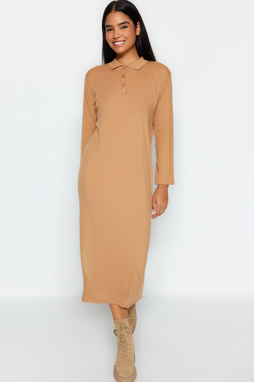 

Платье - Коричневое - Базовое Trendyol Modest, коричневый