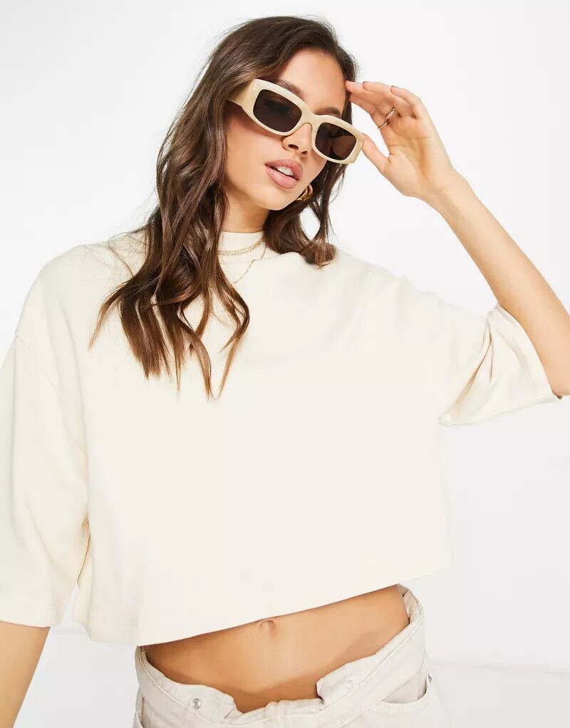 

Укороченный свитшот свободного кроя с короткими рукавами ASOS