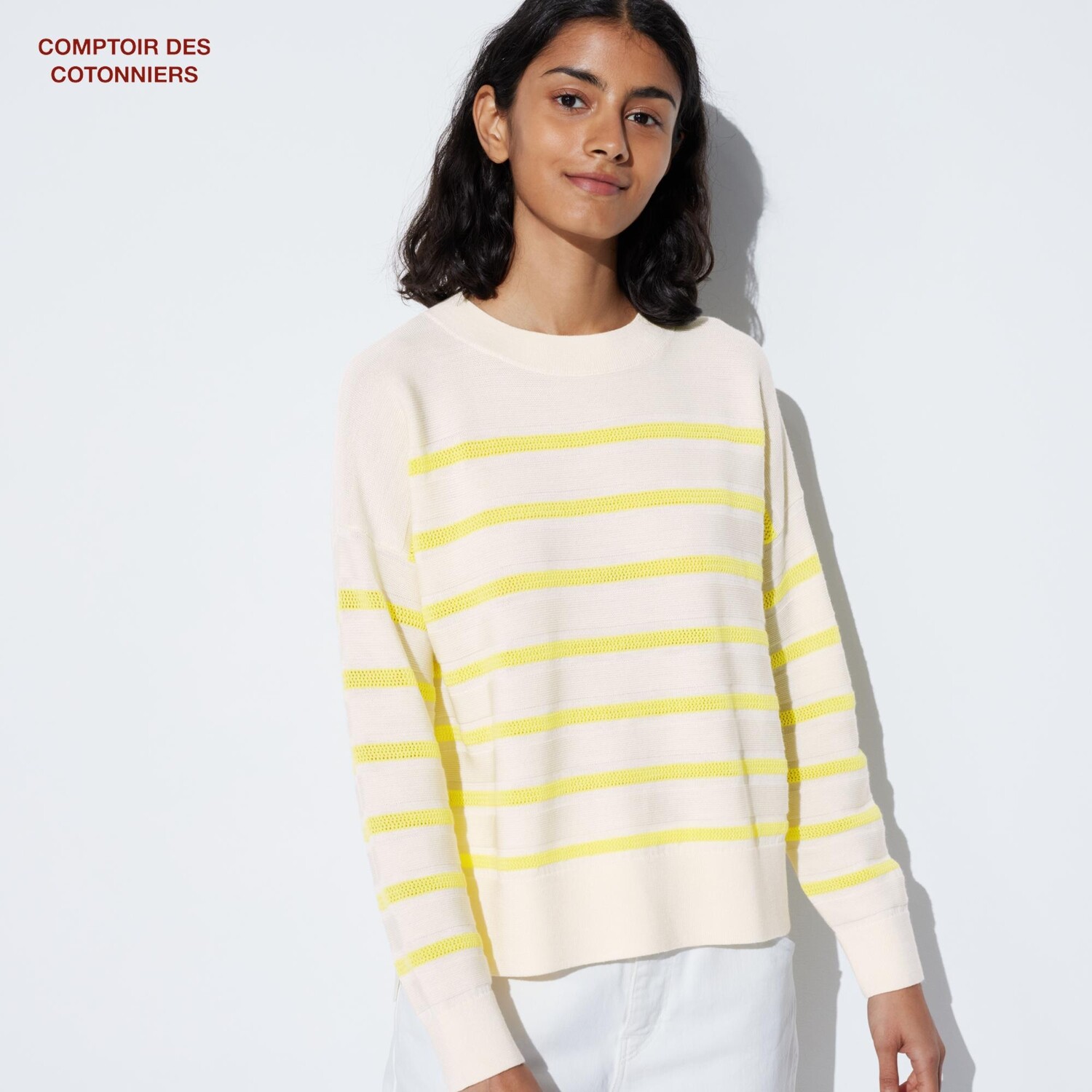 

Свитер Uniqlo женский из шерсти мериноса с круглым вырезом, желтый