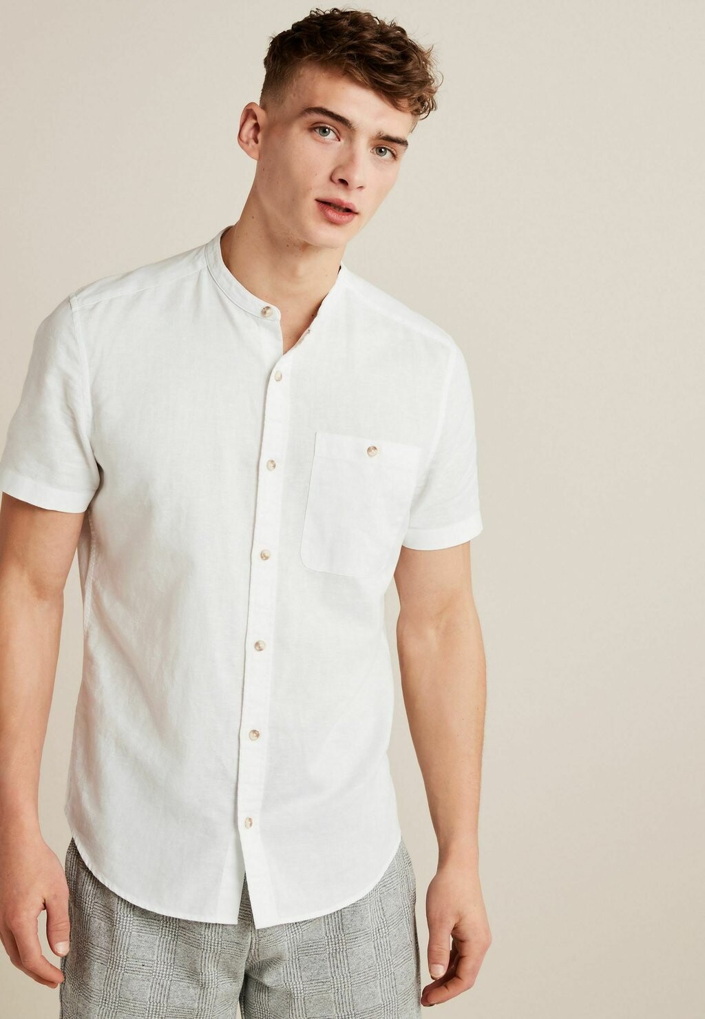 

Рубашка Linen Blend Short Sleeve Shirt With Grandad Collar Next, белый