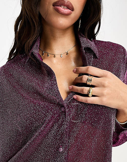 

Розовая пляжная рубашка с блестками ASOS DESIGN