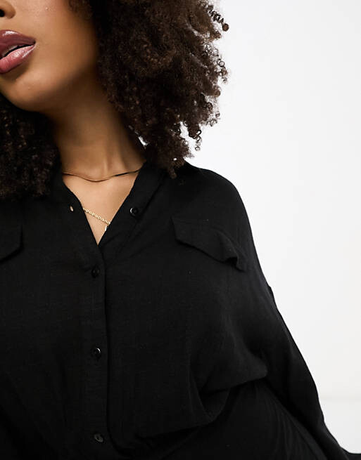 

Черное льняное платье-рубашка в стиле милитари ASOS DESIGN