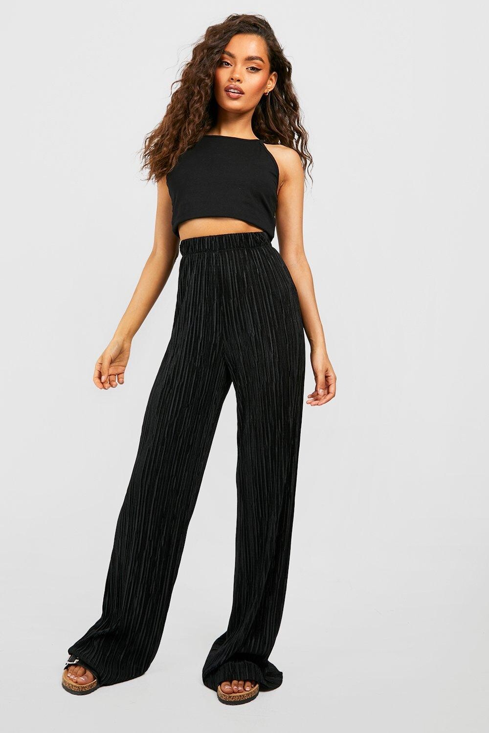 

Широкие брюки в плиссе Boohoo, черный