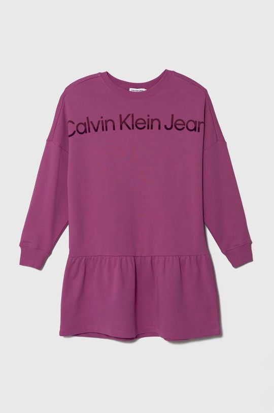 цена Платье из хлопка для маленькой девочки Calvin Klein Jeans, фиолетовый