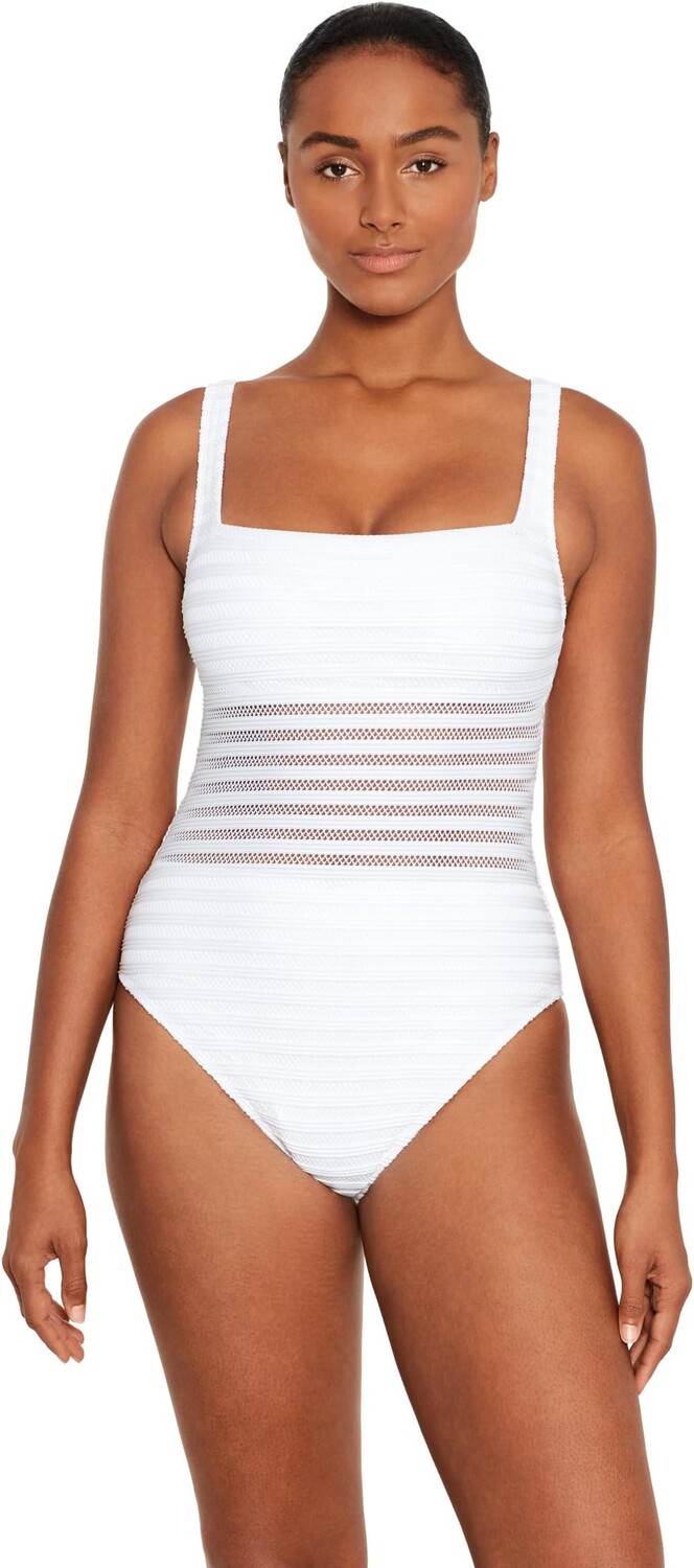 

Купальник Lauren Ralph Lauren Ottoman Mesh Square Neck Over the Shoulder One Piece, цвет wht