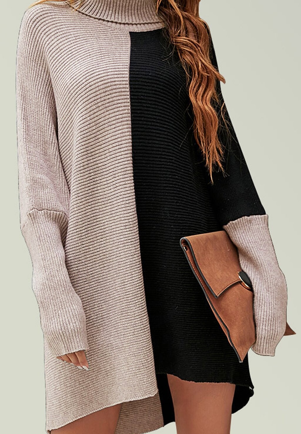 

Трикотажное платье HIGH NECK HALF BLOCK COLOUR LONG FS Collection, цвет beige black
