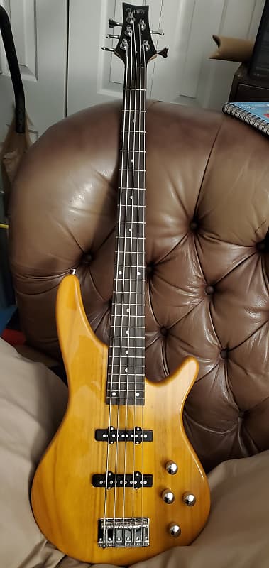 бас гитара 5 струнная цвет натуральный Басс гитара Glarry GIB Electric 5 String Bass Guitar Full Size SS Pick-up Transparent Yellow