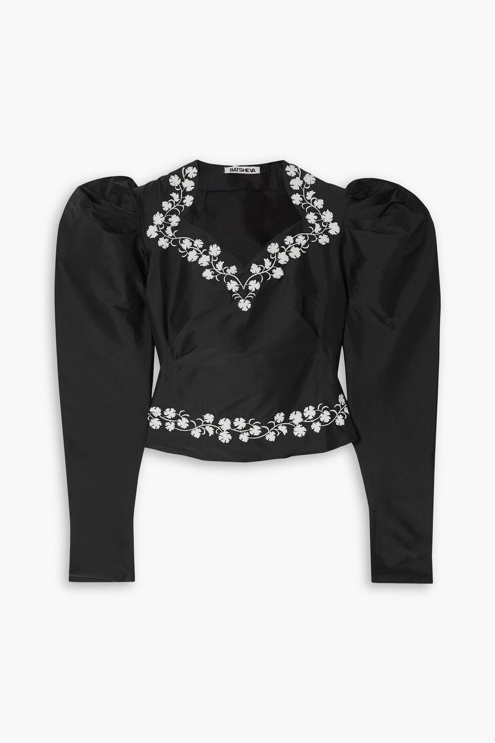 

Укороченная блузка из атласа «дюшес» с вышивкой BATSHEVA, черный
