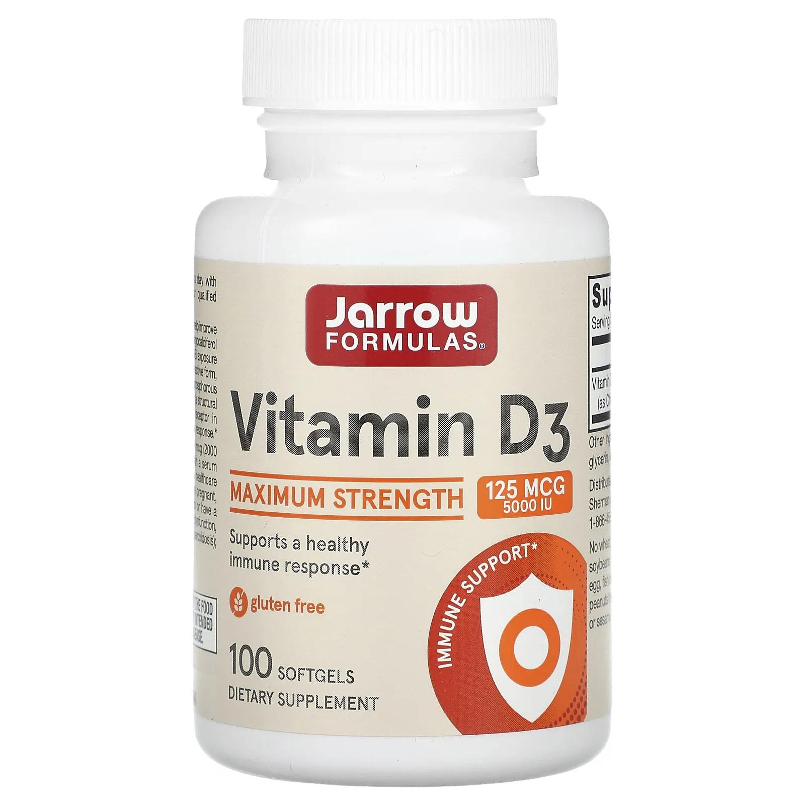 Jarrow Formulas Vitamin D3 Cholecalciferol 5,000 IU 100 Softgels мк 7 jarrow formulas капсулы 335мг 30шт
