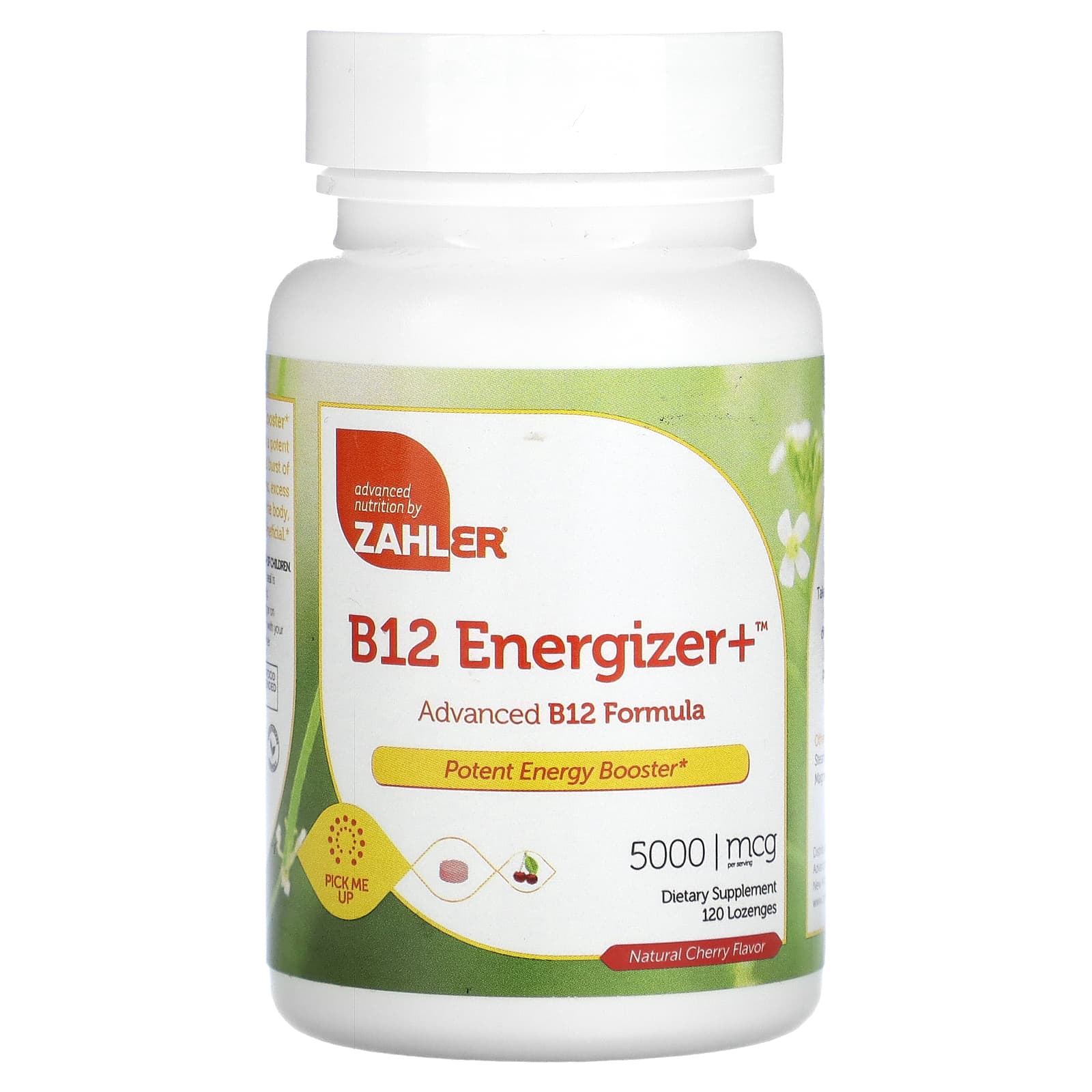 

B12 Energizer +, улучшенная формула витамина B12, натуральная вишня, 5000 мкг, 120 пастилок, Zahler