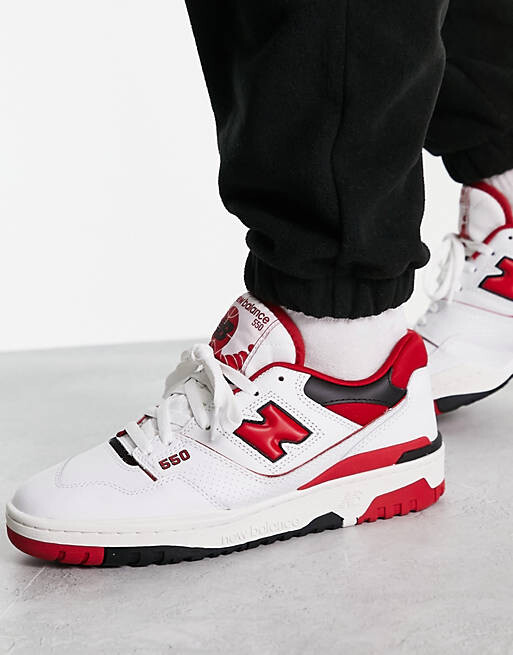 

Белые кроссовки New Balance 550 с красной отделкой, Красный