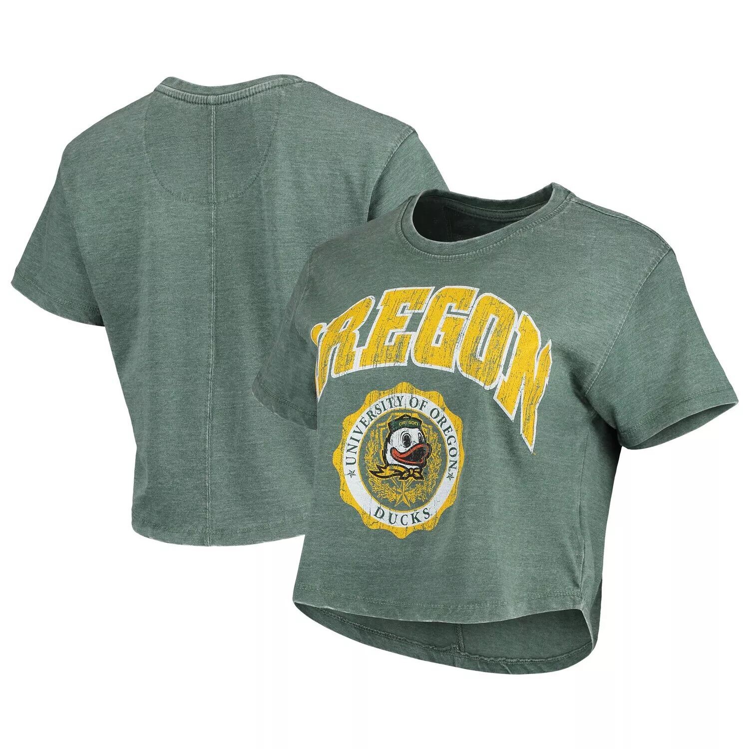 

Женская укороченная футболка Pressbox Green Oregon Ducks Edith Vintage Burnout
