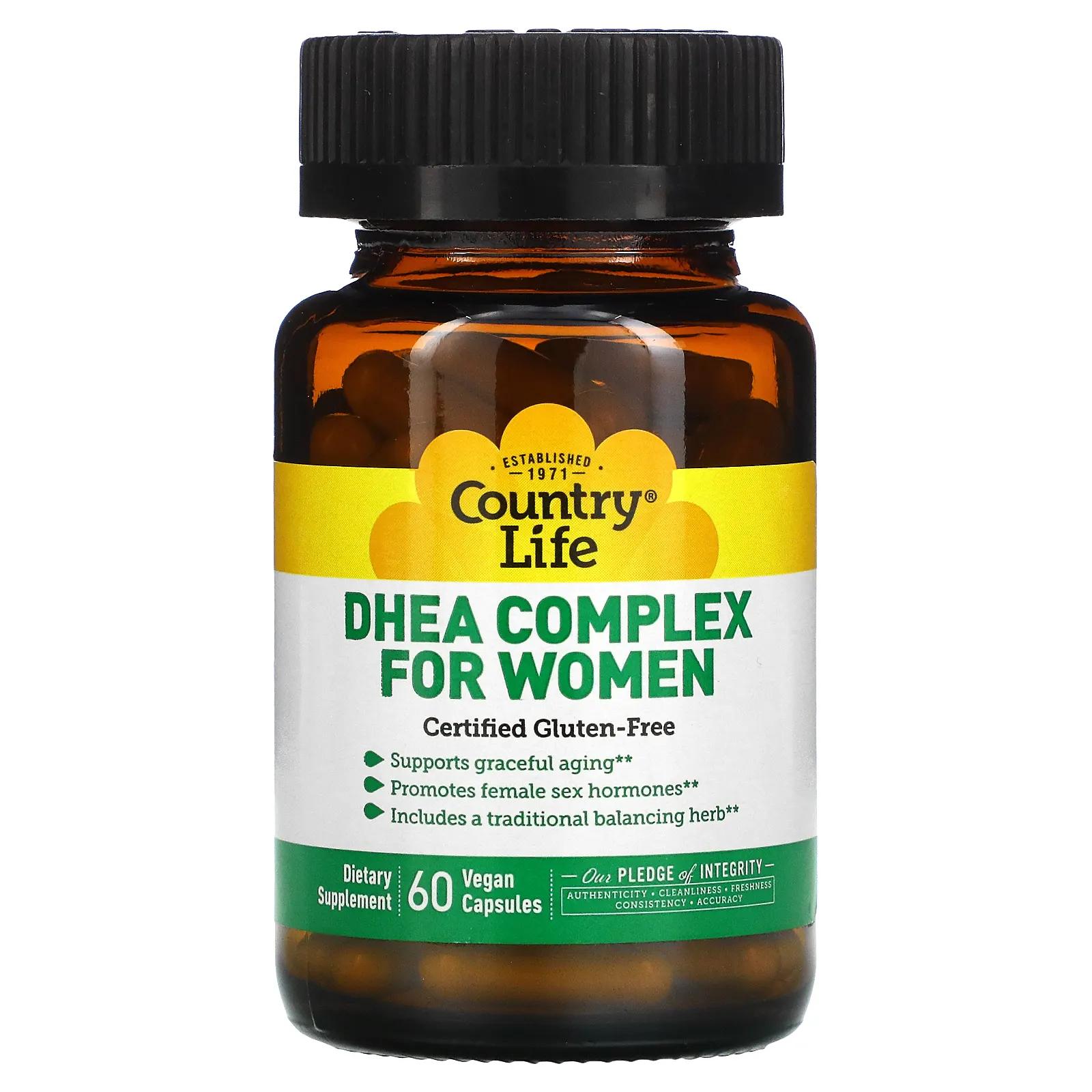 Country Life Комплекс ДГЭА (дегидроэпиандростерона) для женщин 60 вегетарианских капсул naturesplus дгэа 25 с bioperine 60 вегетарианских капсул