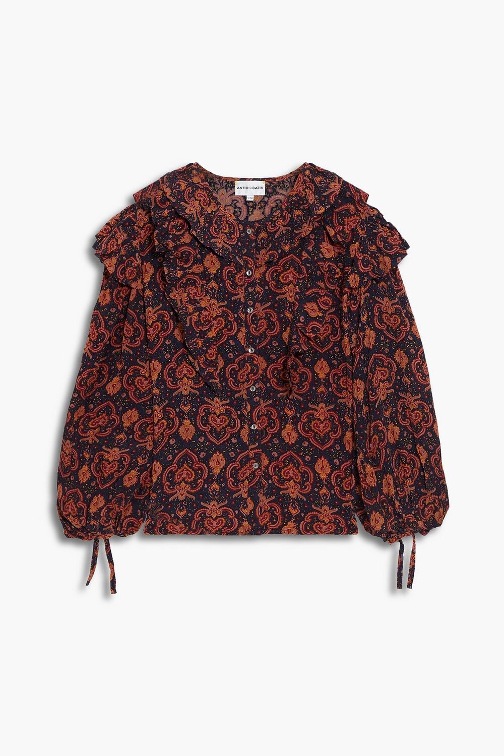 

Блузка Mylo из крепдешина с принтом пейсли и оборками ANTIK BATIK, нави