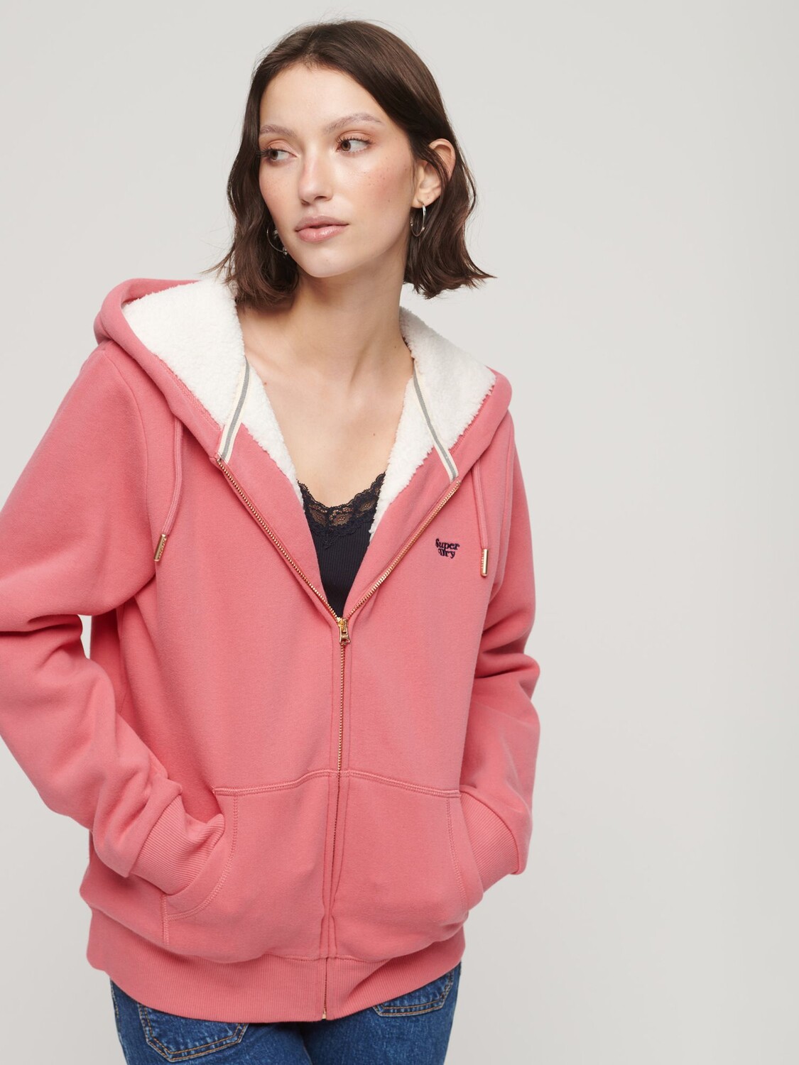 

Толстовка на молнии с подкладкой Essential Borg Superdry, кемпинг розовый