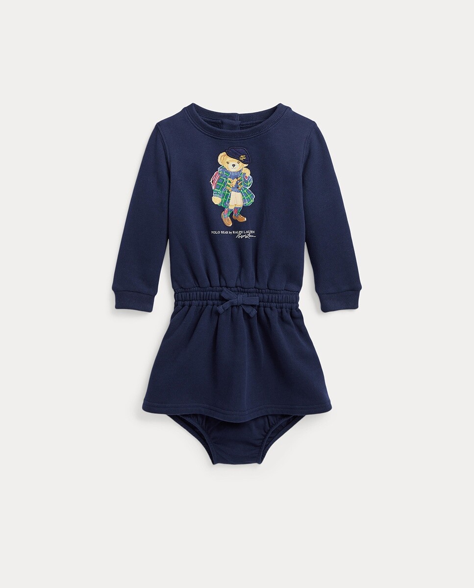 

Платье для девочки темно-синего цвета с мишкой-поло Polo Ralph Lauren, темно-синий