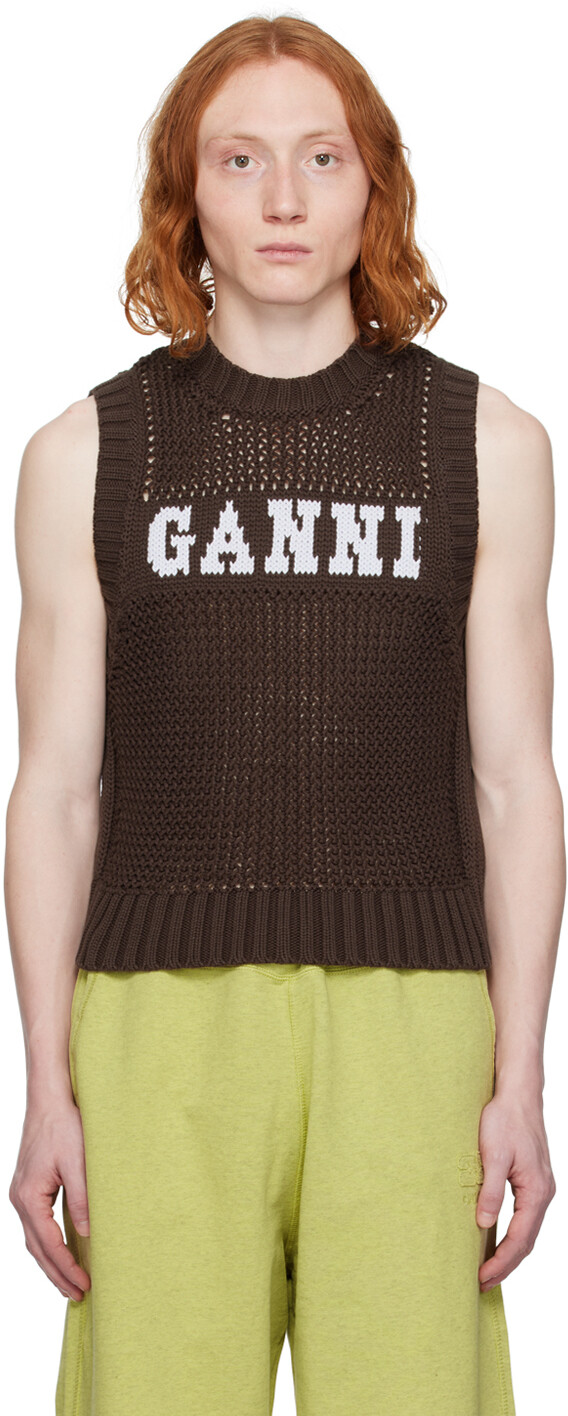 

Коричневый веревочный жилет Ganni, цвет Hot fudge