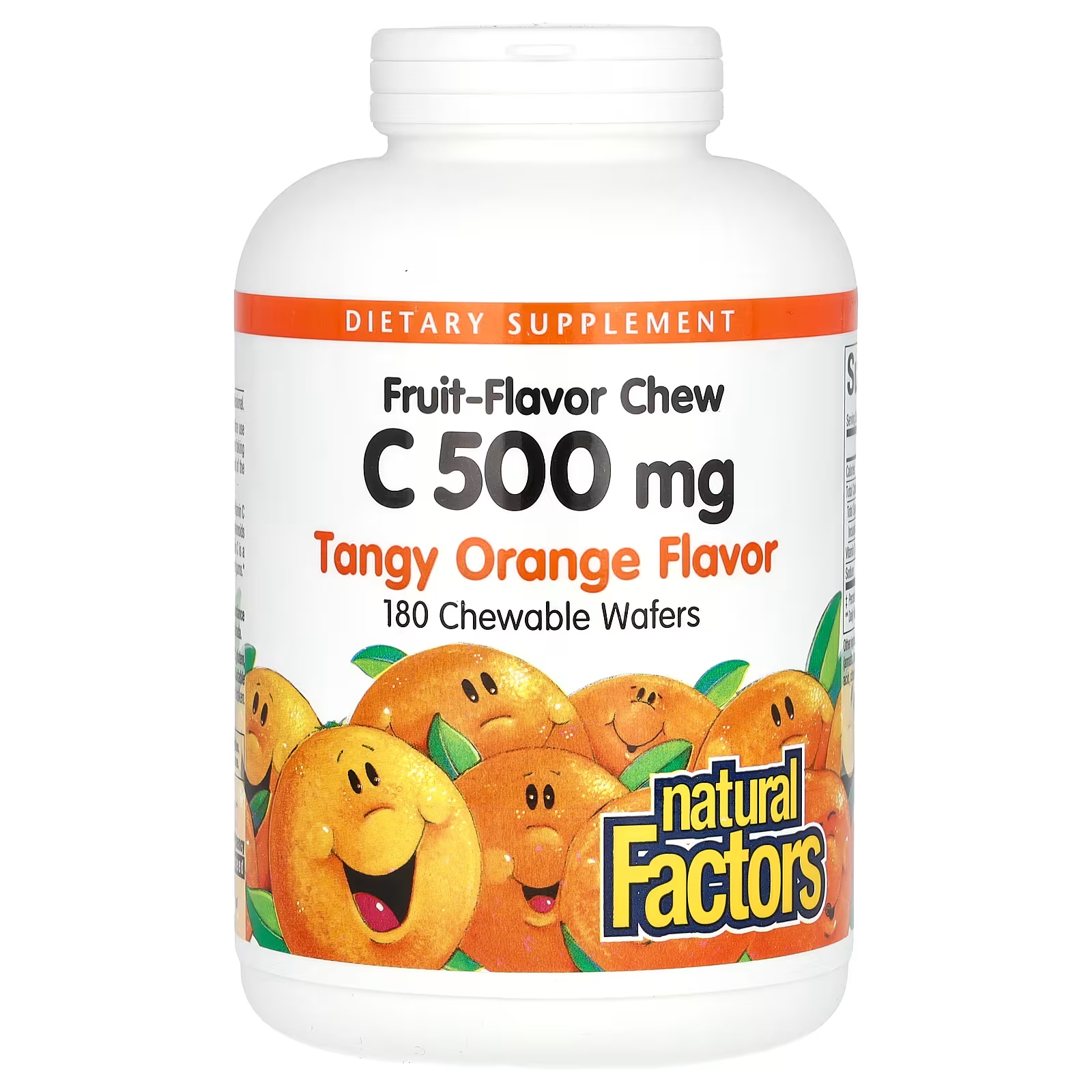 Витамин С Natural Factors с фруктовым вкусом, апельсин, 500 мг, 180 жевательных вафель gummyum жевательные таблетки с витамином c натуральный апельсиновый ароматизатор 125 мг 60 шт