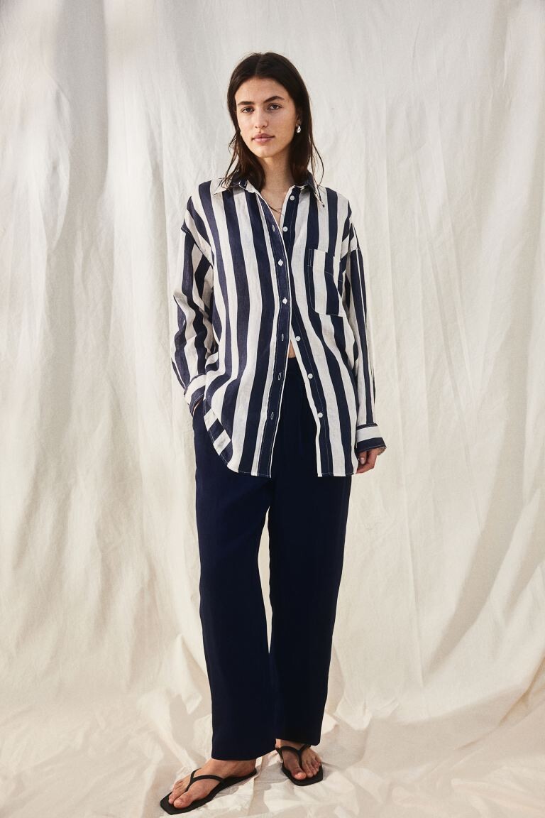 

Зауженные брюки из смесового льна H&M, синий