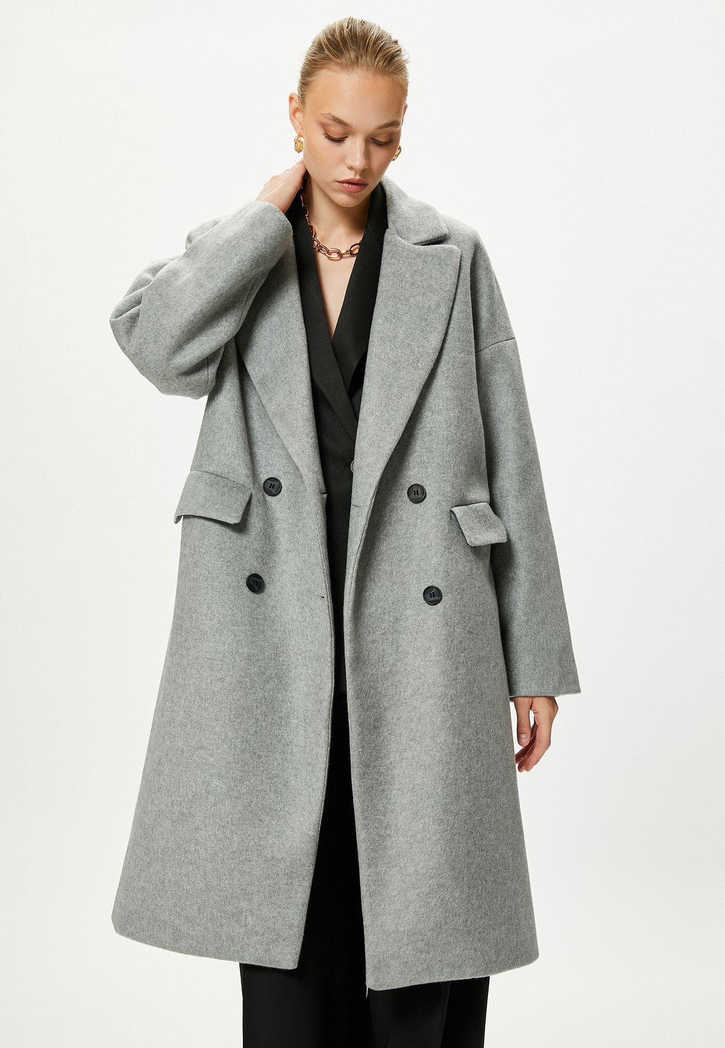 Пальто классическое POCKET DETAIL BUTTONED DOUBLE BREASTED Koton, цвет grey