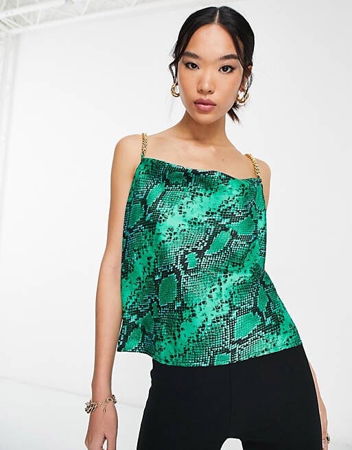 

Зеленый топ на бретельках со змеиным принтом River Island