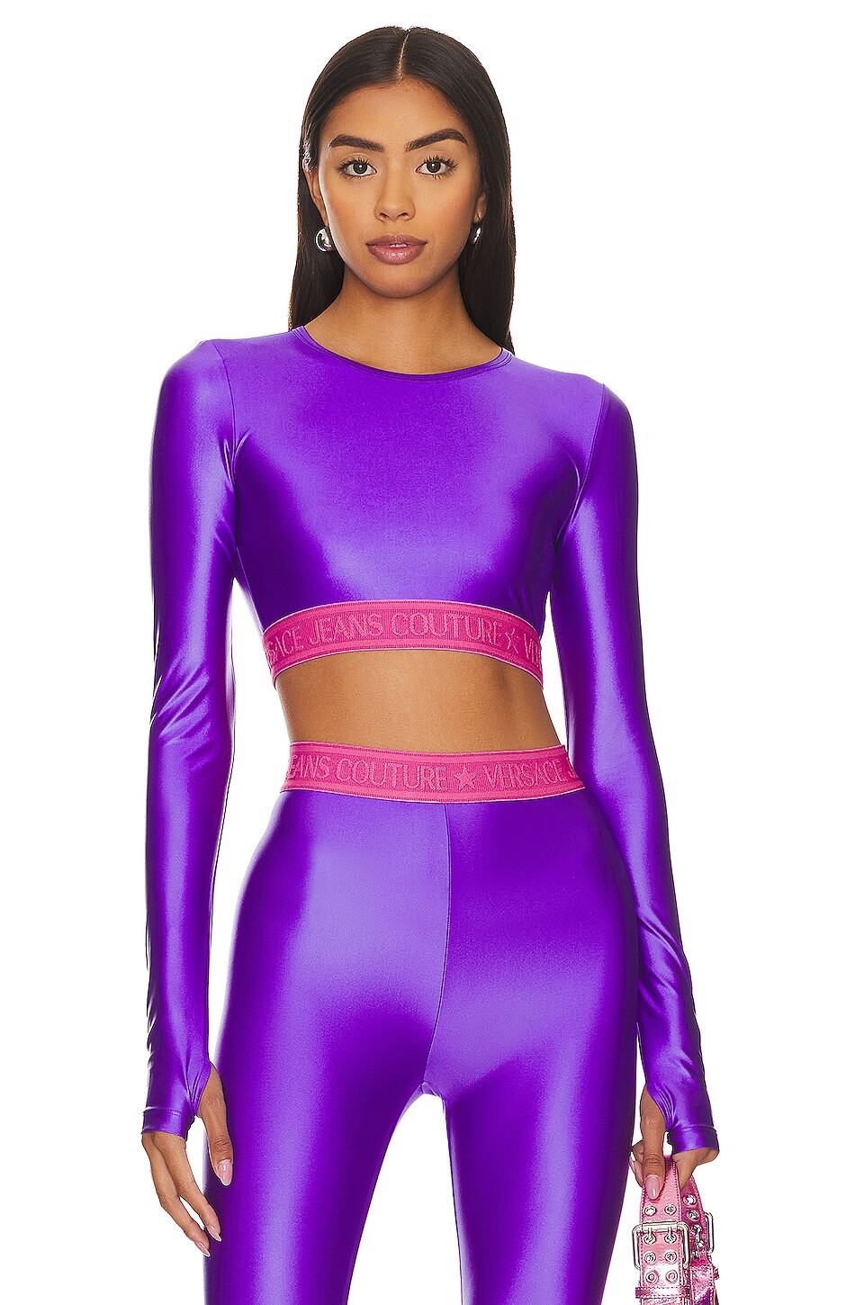 

Футболка Versace Jeans Couture Cropped Long Sleeve, фиолетовый