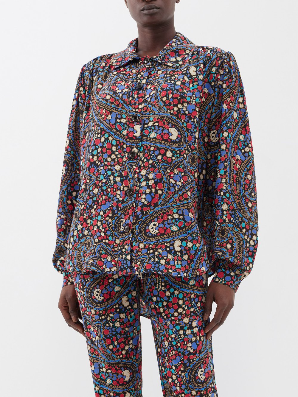 Рубашка из шелкового крепа с принтом x cabana silesian Blazé Milano, мультиколор лазурная хлопковая блузка с пейсли rhode цвет lime diamond stitch