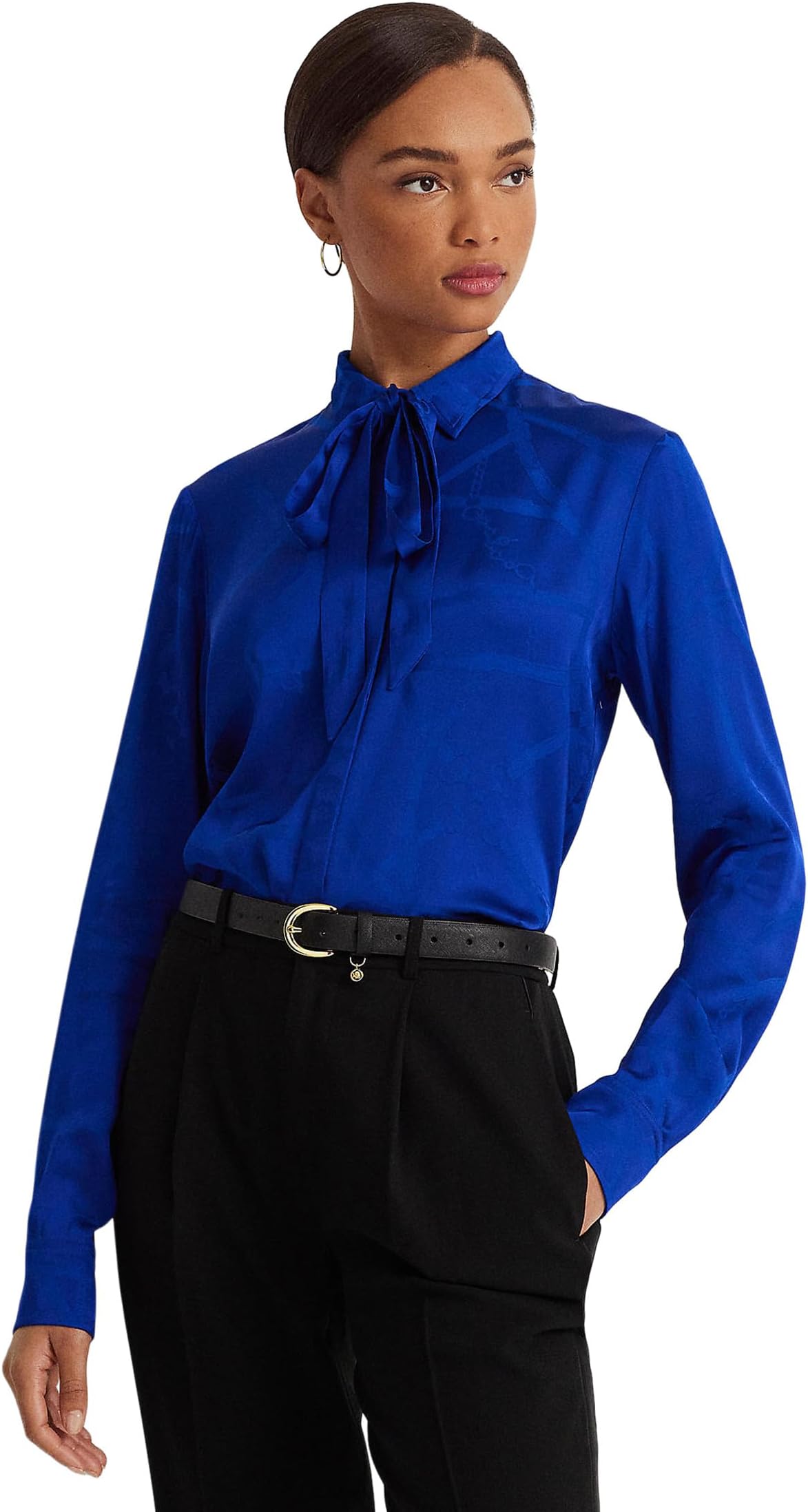 Жаккардовая рубашка с поясом и завязками на воротнике LAUREN Ralph Lauren, цвет Sapphire Star куртка polo ralph lauren patchwork high pile цвет sapphire star multi