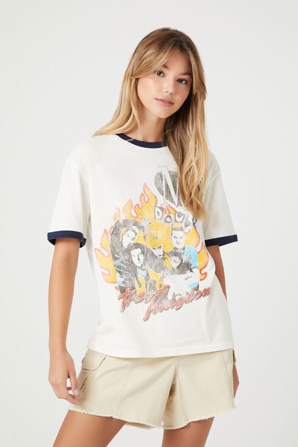 

Футболка No Doubt с рисунком звонка Forever 21, кремовый, Бежевый