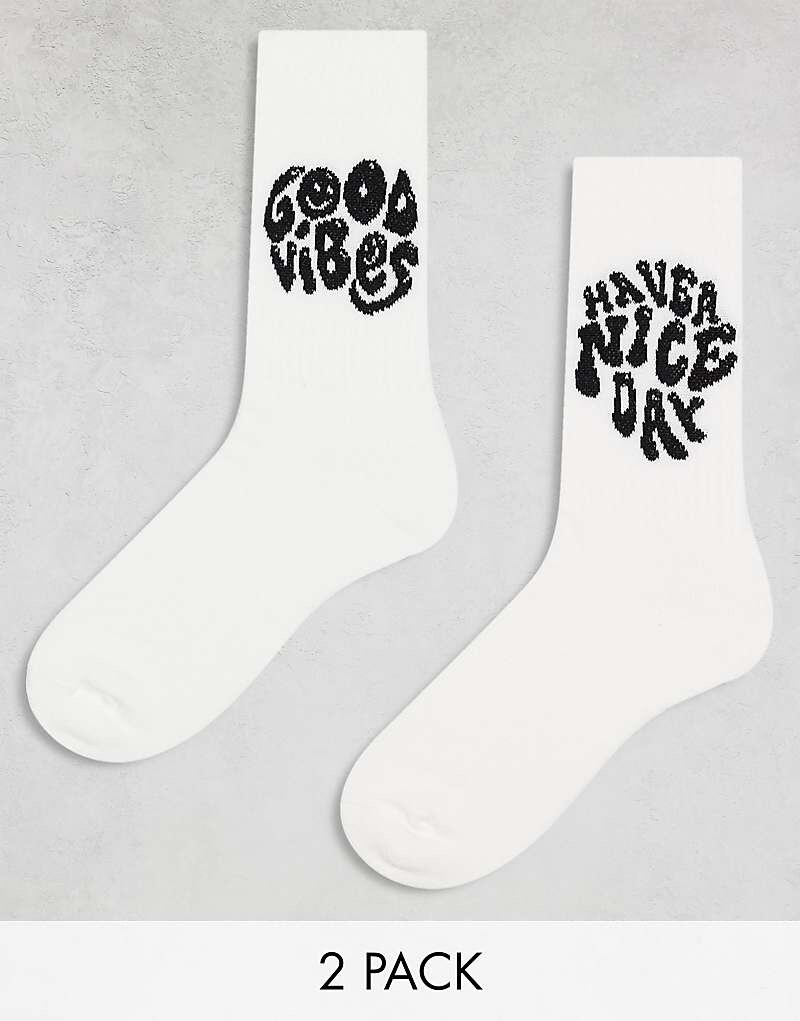

Белая пара носков с позитивными надписями ASOS DESIGN