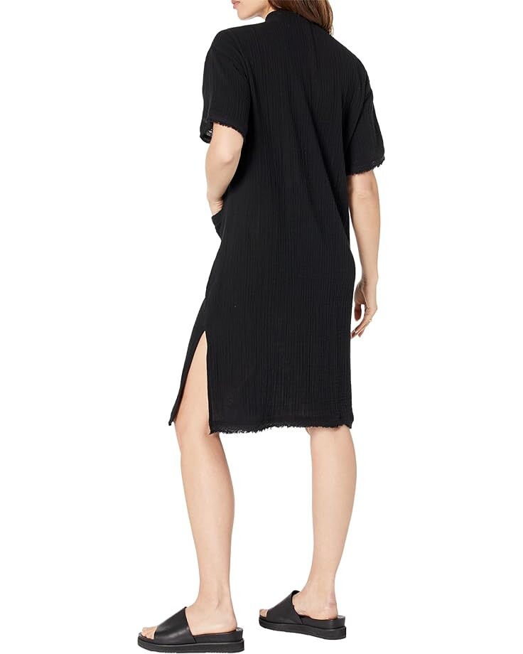 

Платье Eileen Fisher Petite Mandarin Collar Shirtdress, черный