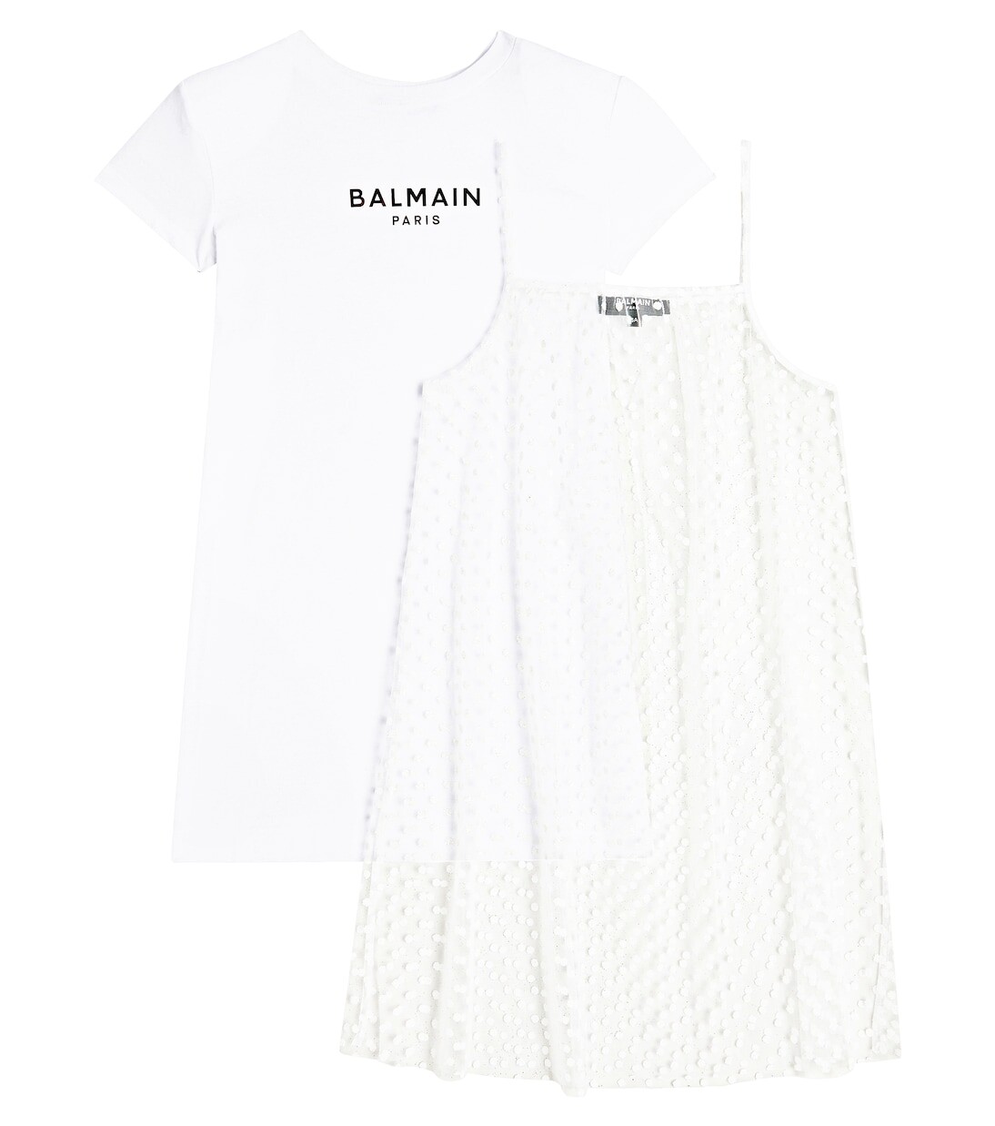 

Платье из хлопкового джерси в горошек Balmain, белый