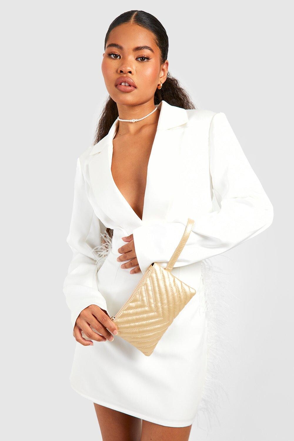 

Стеганый базовый клатч boohoo, золото