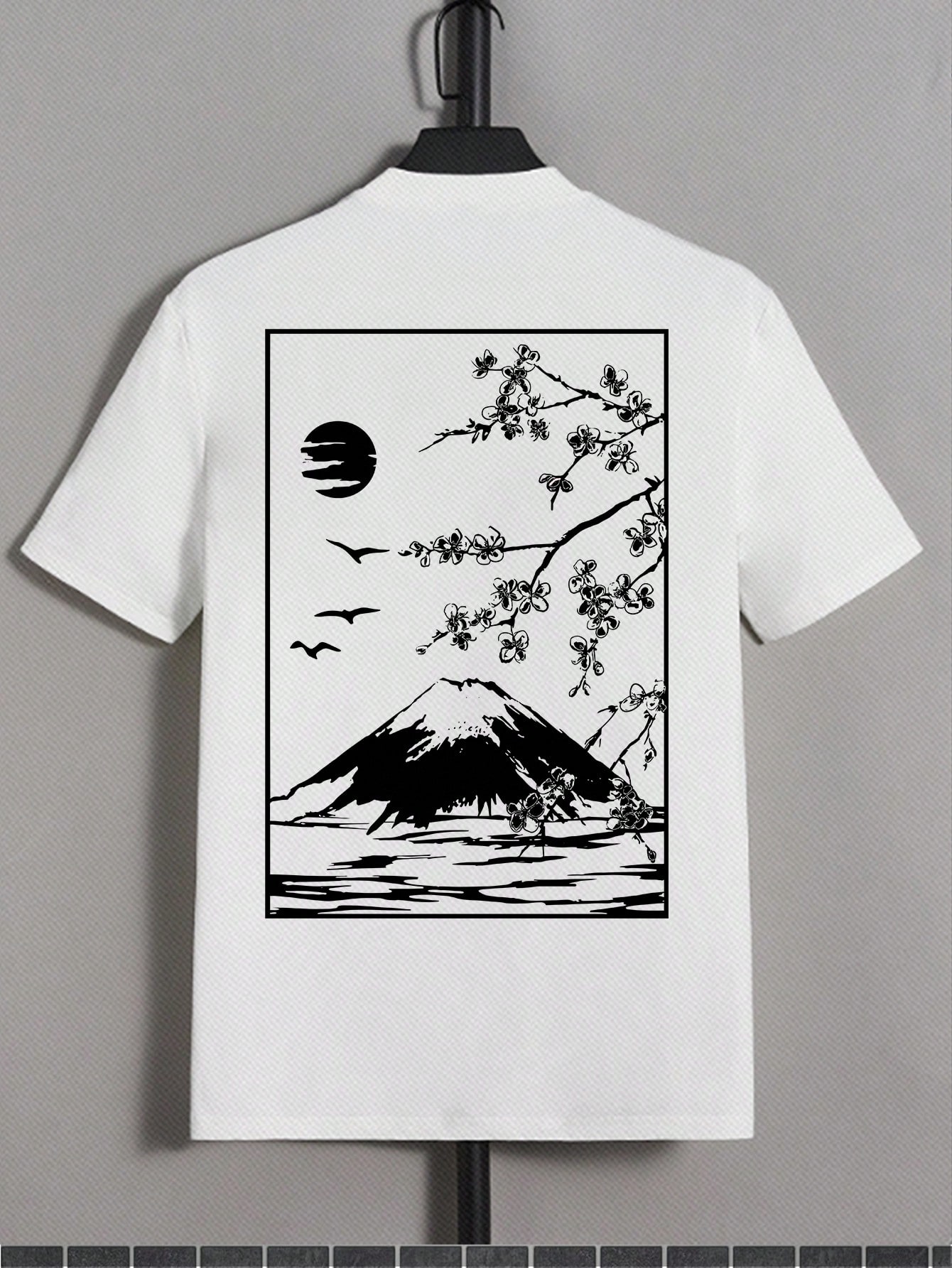 Мужская футболка с коротким рукавом с принтом Mt.Fuji и Cherry Blossom, белый