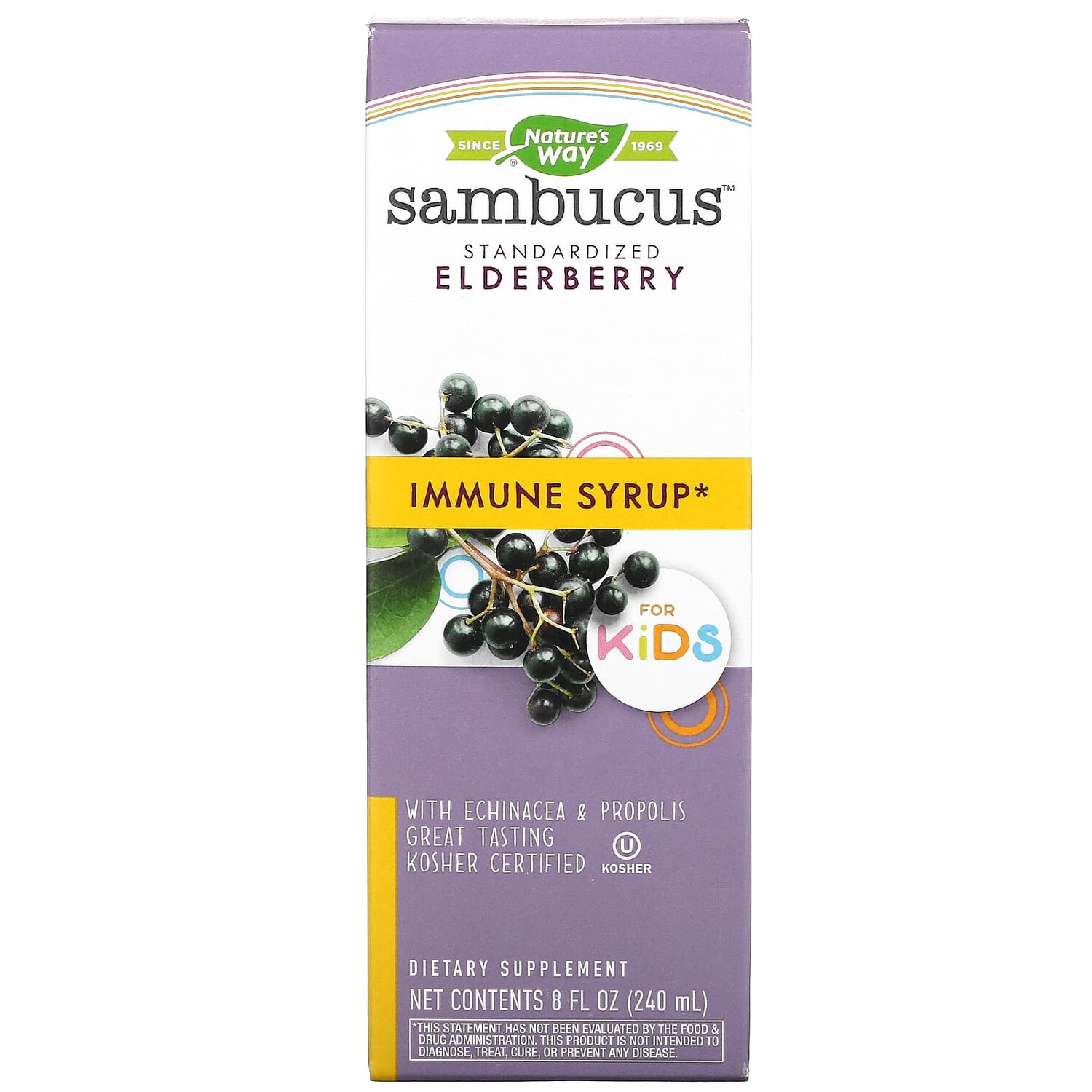 

Sambucus для детей, стандартизированный экстракт бузины, оригинальный сироп, 240 мл (8 жидк. унций), Nature's Way