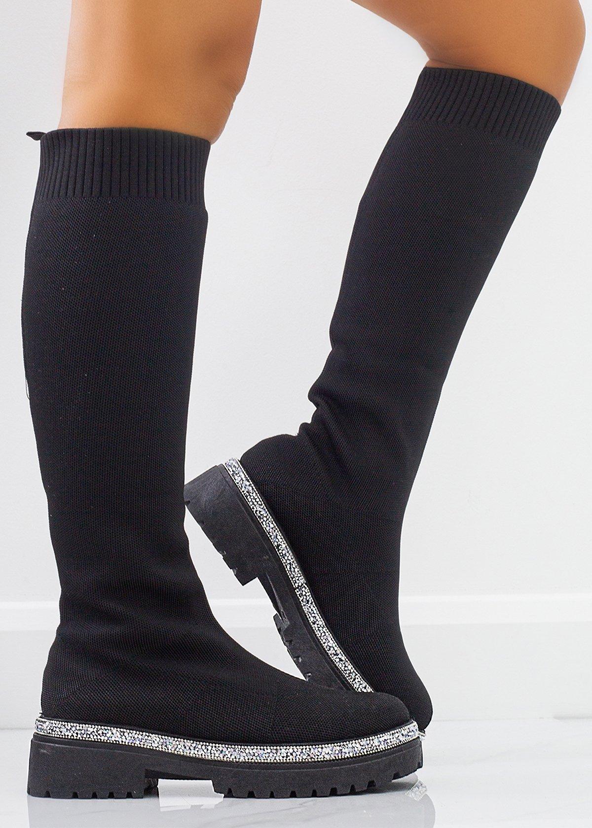Блестящие эластичные ботинки-носки до икры Love Lemonade, черный короткие носки носки до икры носки до щиколотки блестящие масляные эластичные удобные дышащие невидимые носки