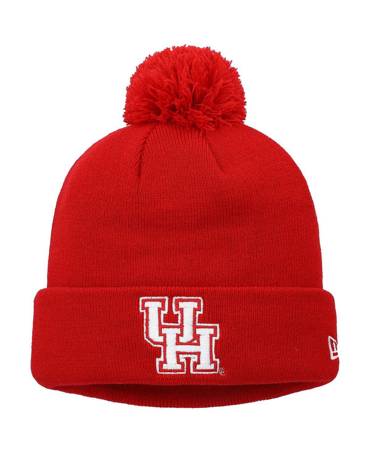 

Мужская вязаная шапка Red Houston Cougars U of H с манжетами и помпоном New Era