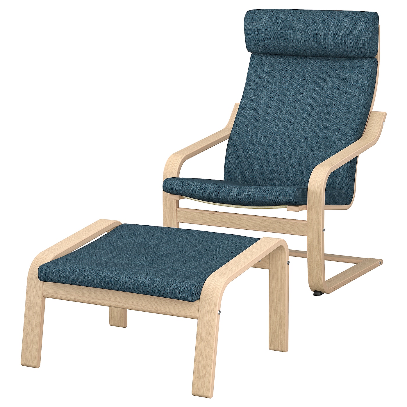 ПОЭНГ Кресло и подставка для ног, дубовый шпон светлый/Хилларед темно-синий POÄNG IKEA