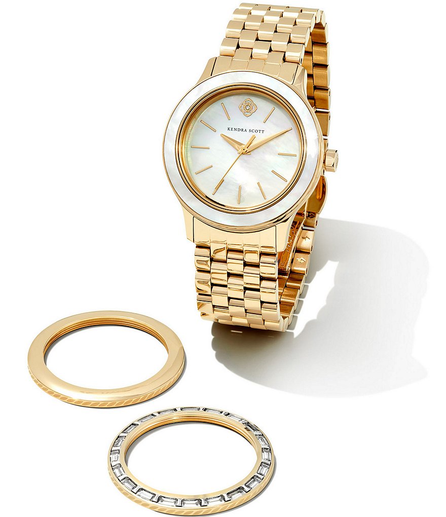Женские часы Kendra Scott с тремя стрелками и золотым браслетом из нержавеющей стали, подарочный набор, золотой