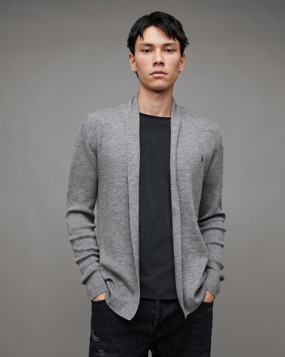 

Открытый кардиган Mode Merino AllSaints, серый мергель