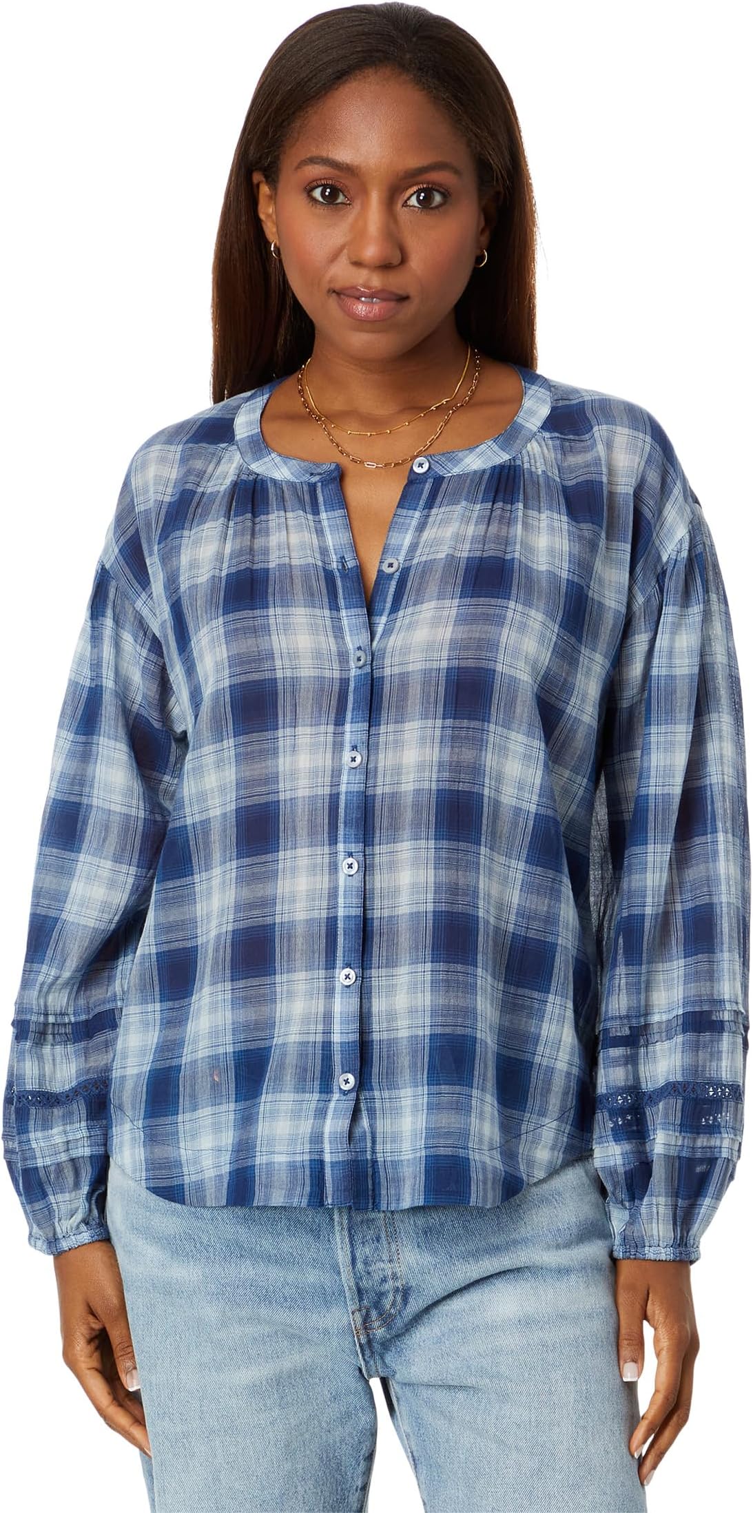 

Рубашка Relaxed Button Through Blouse Lucky Brand, цвет Medium Indigo Plaid