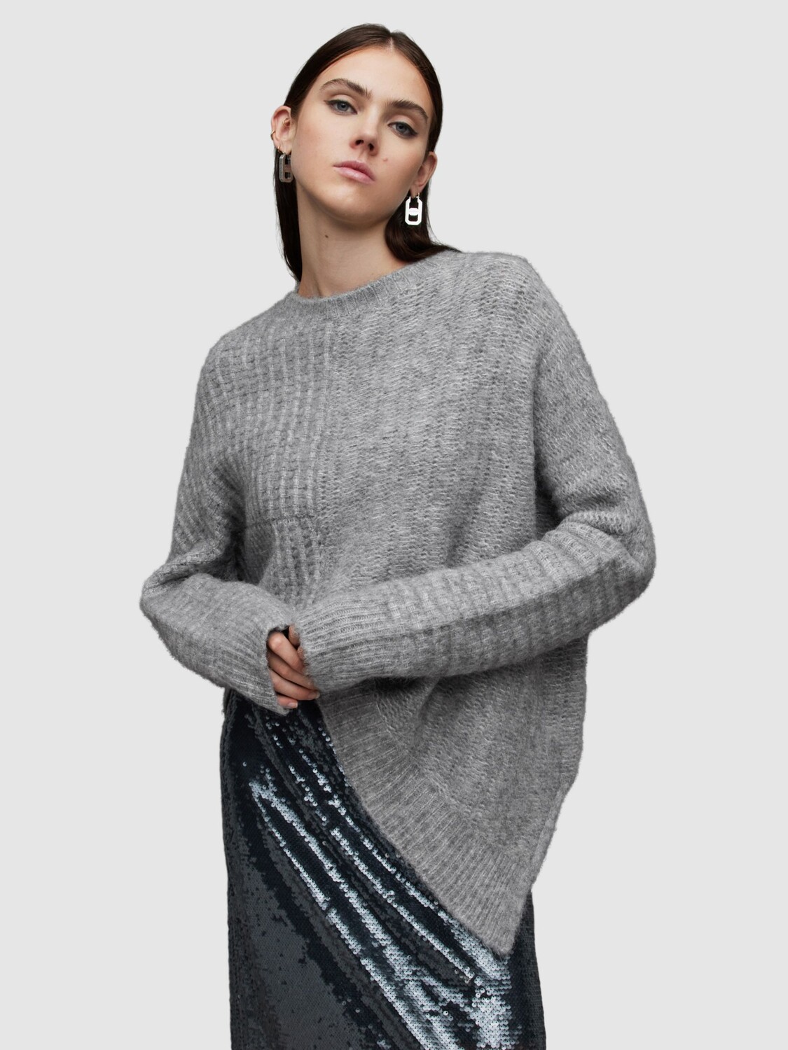 

Джемпер Selena из шерсти альпаки AllSaints, серый меланж