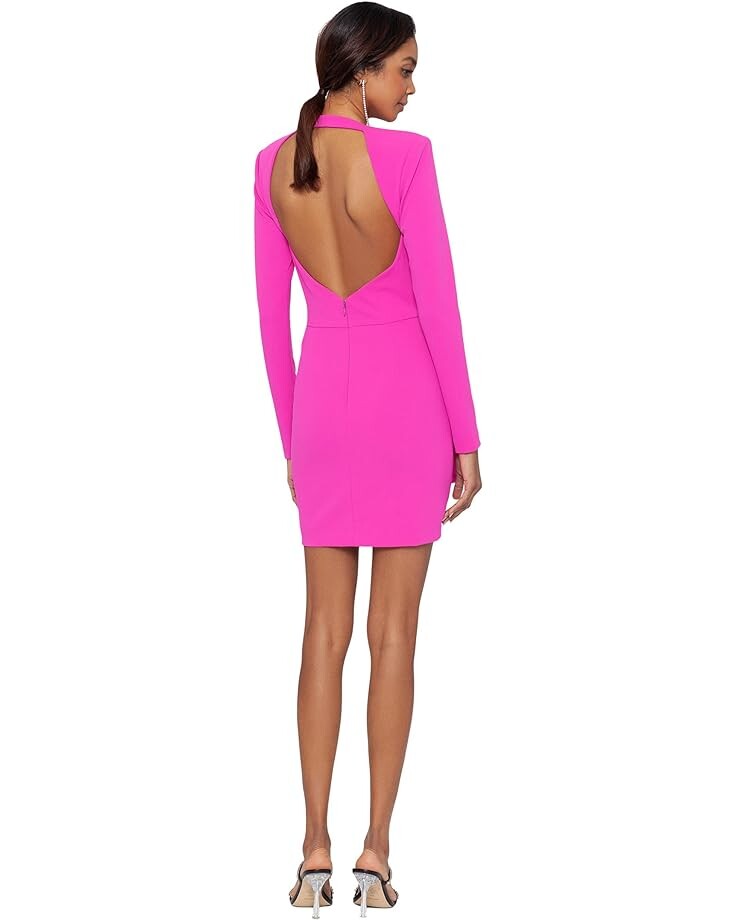 

Платье Betsy & Adam Long Sleeve Deep V-Neck Crepe Mini Dress, фуксия, Розовый