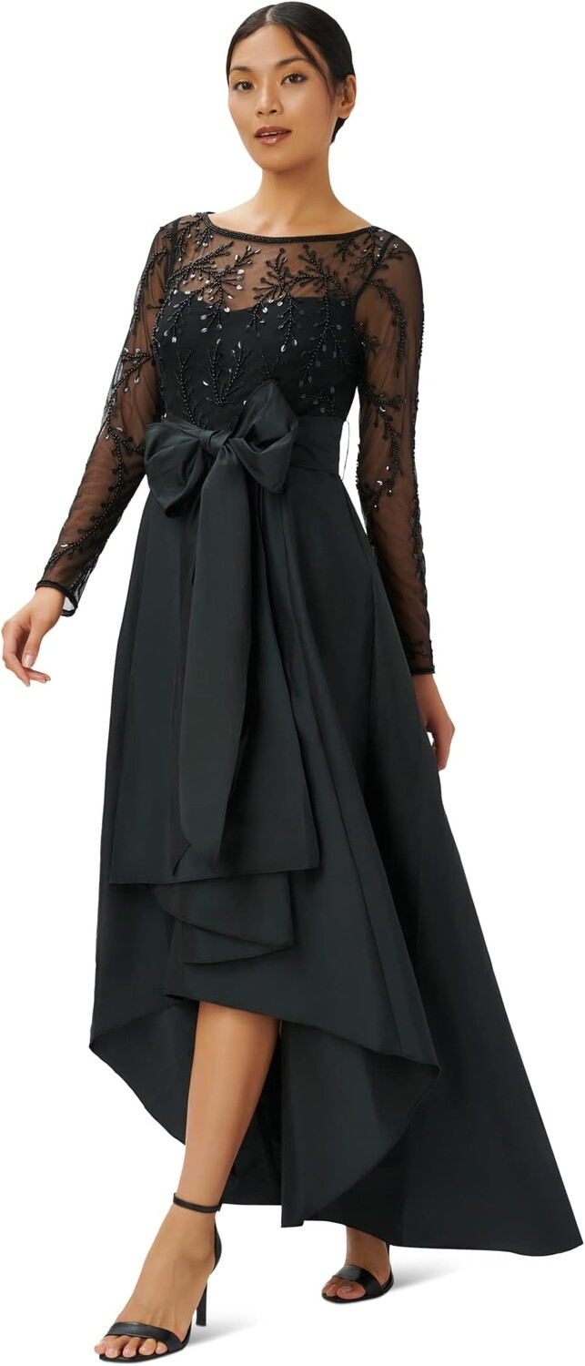

Платье Beaded Bodice with Stretch Taffeta High-Low Hem Ball Skirt Adrianna Papell, черный