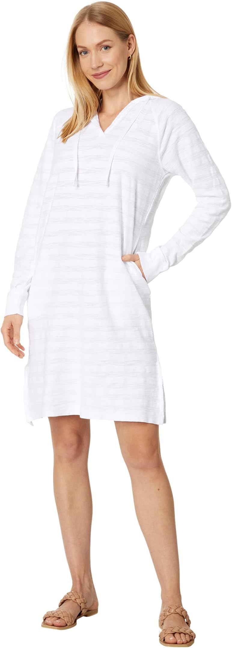 Платье с капюшоном и длинными рукавами из махровой ткани в полоску Shadow Stripe Mod-o-doc, белый