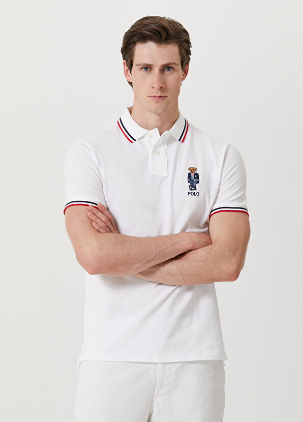 

Белая футболка с воротником-поло в полоску Polo Ralph Lauren, Белый